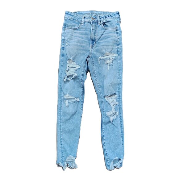American Eagle High Rise Jegging 6 Short Petite Distressed Cropped Jeans - Picture 1 of 5